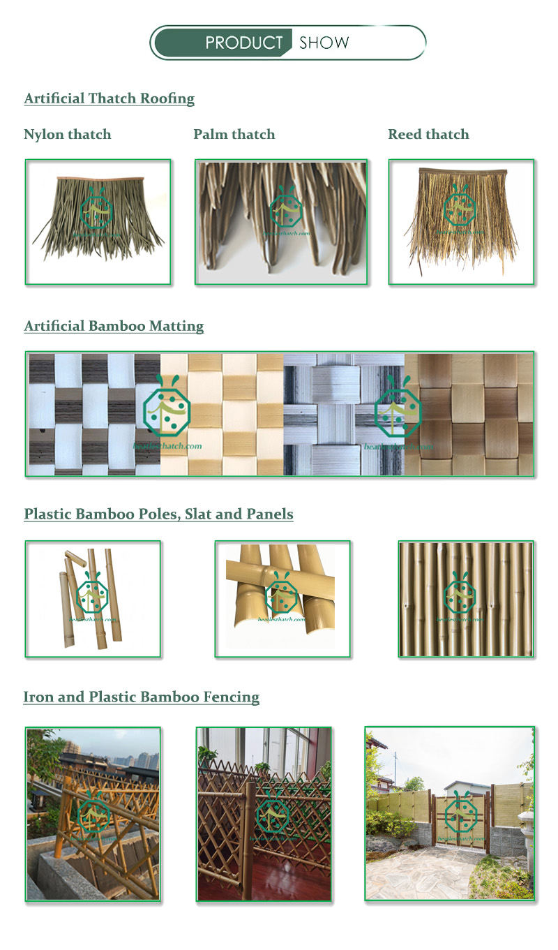 Synthetic thatch roofing materials, artificial bamboo woven panels for wall and ceiling decoration