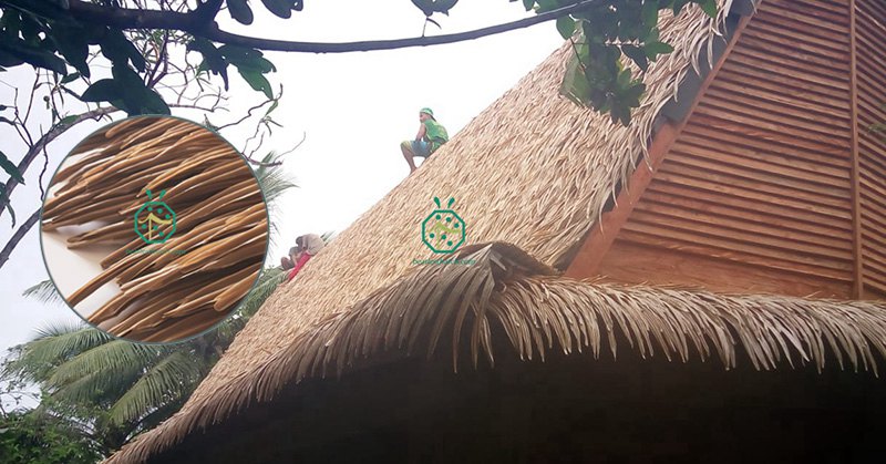 Materiais de telhado de palha de palmeira falsos usados ​​para bahay kubo, galpão de jardim, tiki hut, nipa hut, churrasco, casa de praia, gazebo, construção de bangalôs