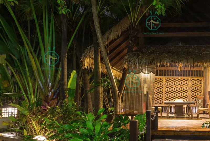 Área de turismo cênica Resort Hotel Telhado de palha sintética para decoração Tiki Hut