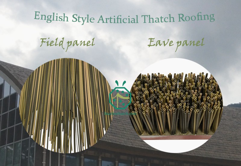 Casa de campo estilo Reino Unido palha artificial ou palha de junco com painel de telhado de palha beiral