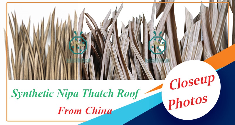 Synthetic banana leaf thatch for waterfront park landscape design