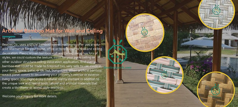 Artificial palm woven matting for patio structure ceiling decoration