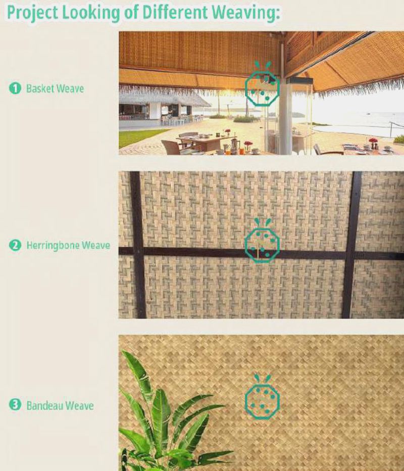 Artificial palm woven matting for patio structure ceiling decoration