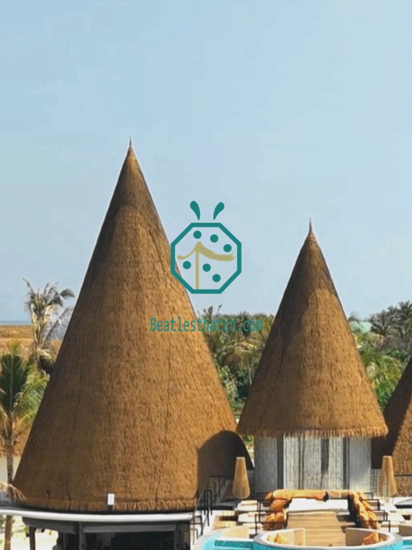 Maldives pool bar with synthetic kajan thatch roofing #