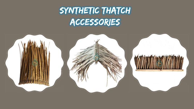 Various plastic thatch roof accessories include ridge thatch roof, hip valley thatch, eave thatch, corner thatch roof and starter thatch roof