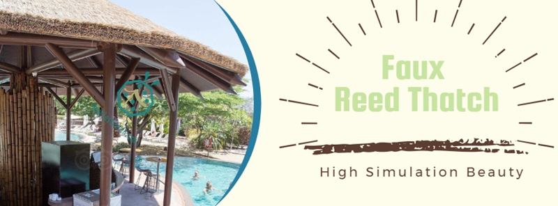 Synthetic gazebo reed thatching roof creates a versatile garden space