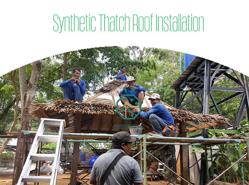 Build Tiki Bar Roof With Synthetic Thatch Roof Covering Material Build Tiki Bar Roof With Synthetic Thatch Roof Covering Material