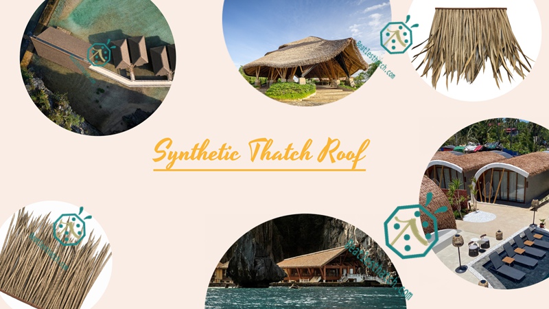 Various Colors and Textures of Synthetic Thatch Roof Sheets for Resorts and Theme Parks Use