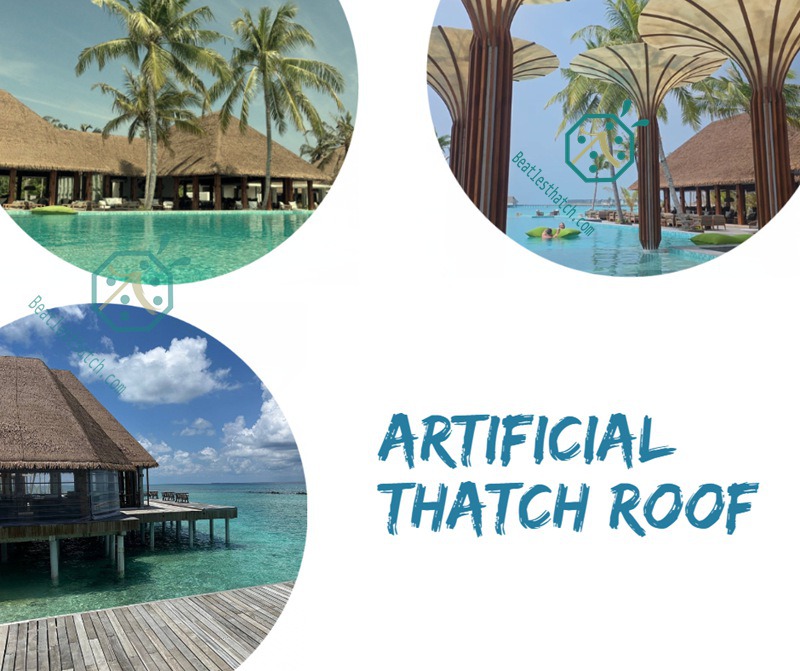 Application of synthetic thatch roof for various tiki huts, palapas, gazebos, pergolas and residential homes Application of synthetic thatch roof for various tiki huts, palapas, gazebos, pergolas and residential homes