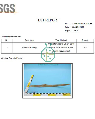 relatório de teste retardante de fogo para telhados de palha de palmeira artificial